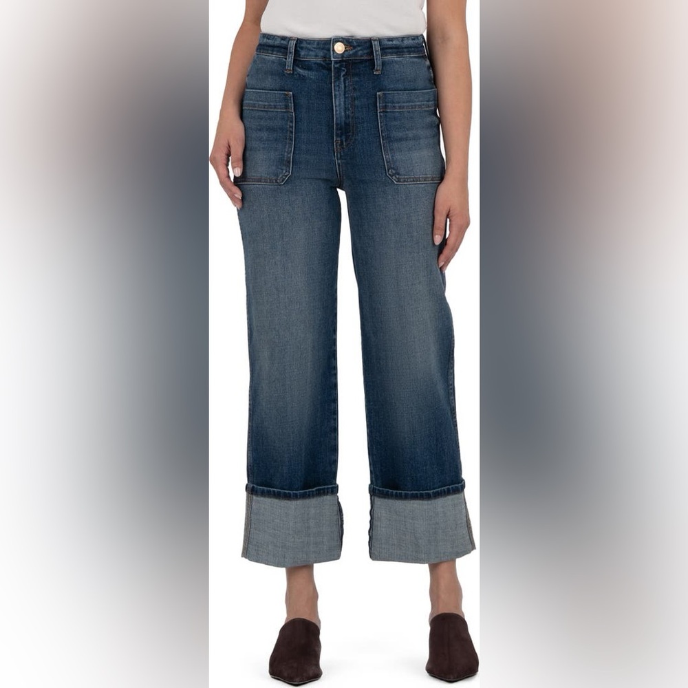 KUT from the Kloth Sienna Cuffed High Rise Straight Jeans Serene 6